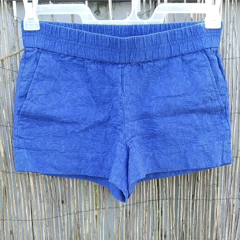 J. Crew Textured Blue Boardwalk Shorts - Elastic Waistband - 2